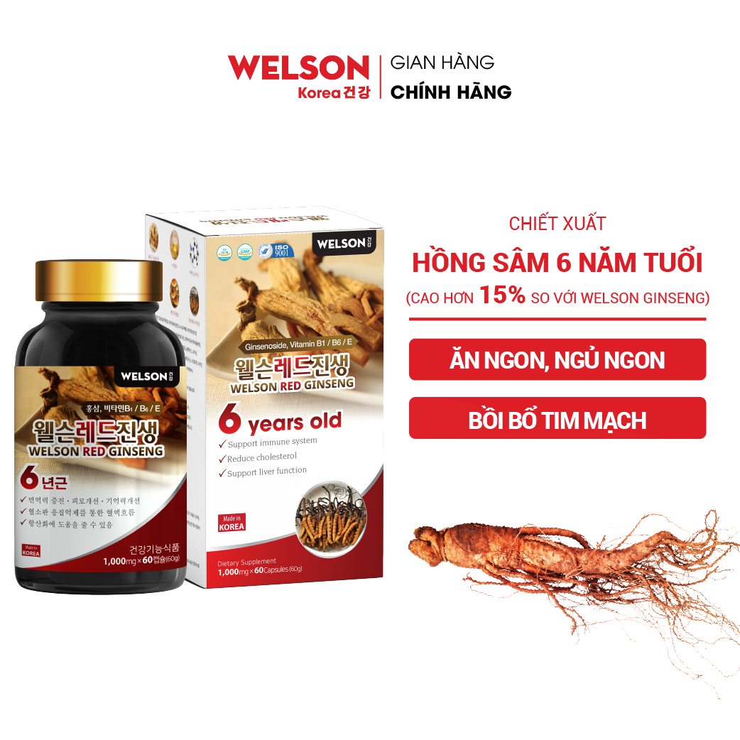 Viên uống Hồng sâm Đông trùng Hạ thảo – Welson Red Ginseng của nhà Welson.