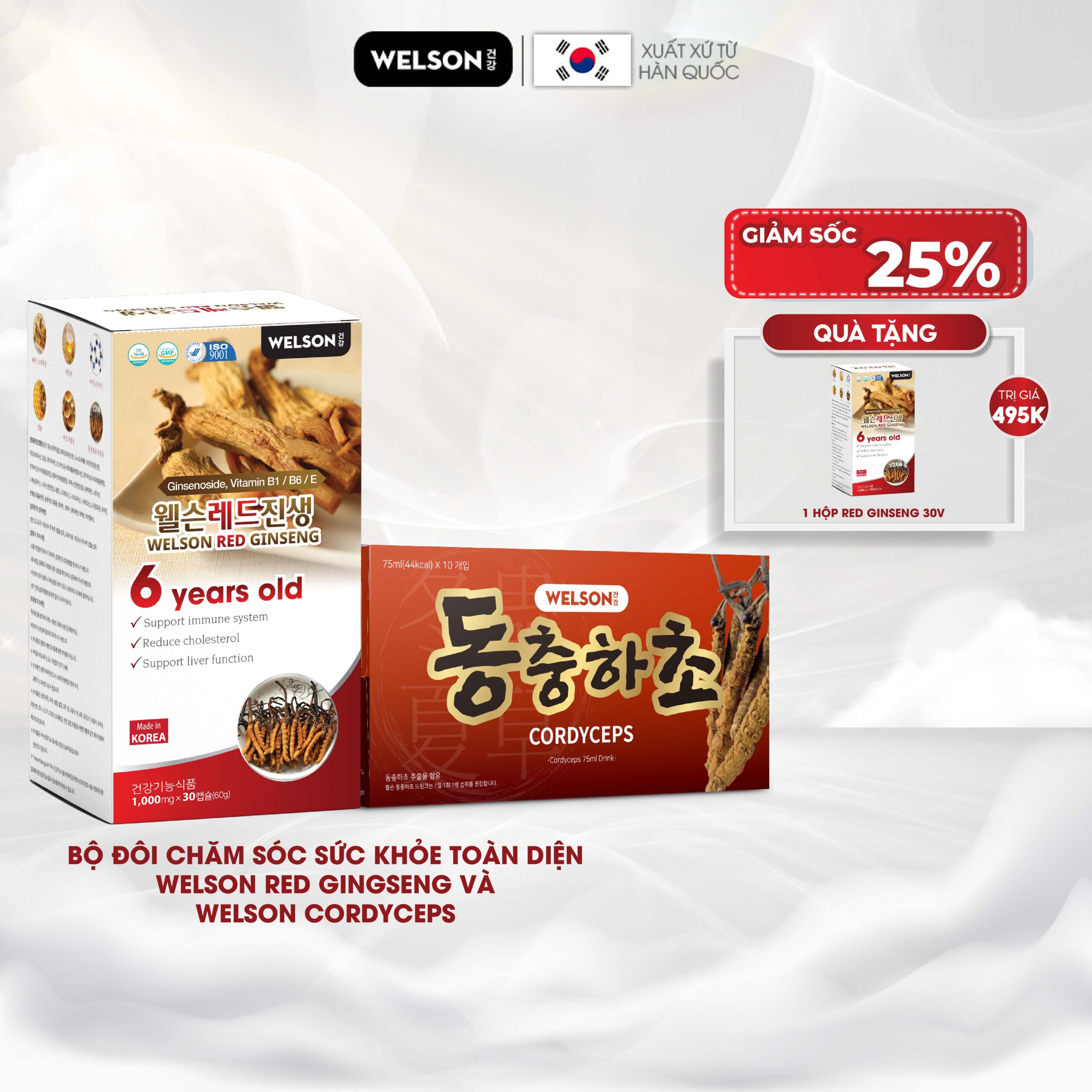 Bộ Đôi Chăm Sóc Sức Khỏe Toàn Diện - Welson Red Gingseng + Welson Cordyceps