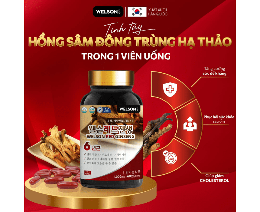 Viên uống hồng sâm đông trùng hạ thảo – Welson Red Ginseng là một sản phẩm đáng chú ý trong số các sản phẩm bổ sung dinh dưỡng hiện nay